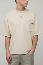 Mens Oversized Boxy Pocket Seam Detail T-Shirt - Ecru Cotton - Size X-Large