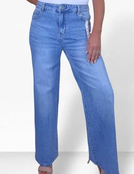 High Waist Wide Leg Denim Jeans - Pale Blue - Size: 18 - Paulo Due - FashionsVida