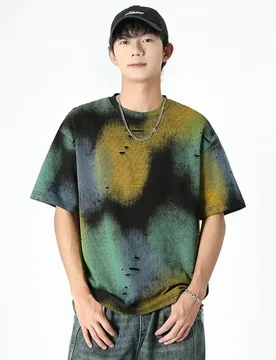 Men Short Sleeve Tie Dye T Shirt Trendy cotton Ripped Hole Design Casual Streetwear Summer Fashion Hip Urban Cool Tee - Aliexpress - FashionsVida