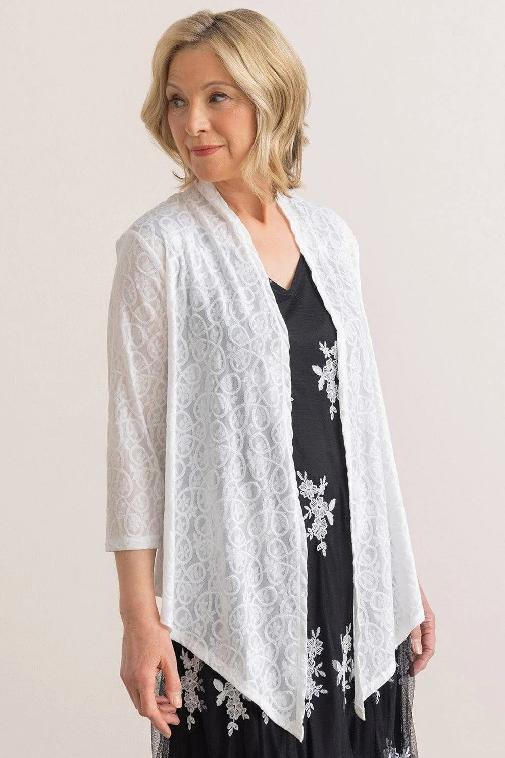 Patterned Waterfall Cover Up - Ivory - Size: L - Anna Rose - FashionsVida