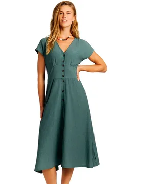 Vestito Midi A Maniche Corte Nieve Laurel Green L - Protest - FashionsVida