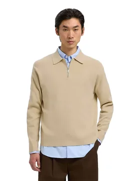 Maglione Con Mezza Zip Teller Relaxed Fit Oatmeal 2XL - Selected - FashionsVida