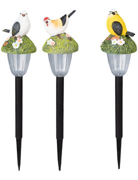 LED-Solar-Leuchten „Vogel“, 2 Stück + 1 gratis mehrfarbig