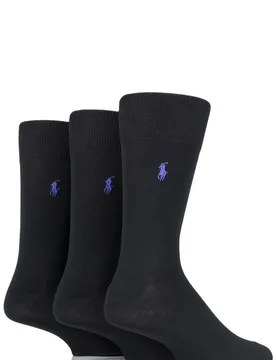 Pair Black Mercerized Cotton Flat Knit Plain Socks Men's 5-8 Mens - - Black - Size: 5-8 Mens - Ralph Lauren - FashionsVida