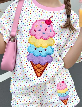 Conjunto de dos piezas de manga corta y pantalones cortos para niña joven, estilo casual simple y lindo de verano con estampado de helado, estampado - Shein - FashionsVida