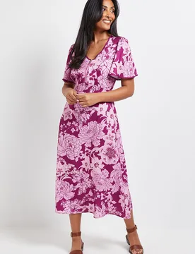 Womens Petite Zip Flare Sleeve Midi Dress - Pink - Size 8 Uk - Wallis - FashionsVida