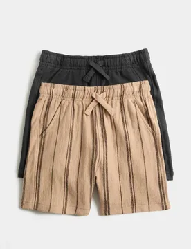 Pack Pure Cotton Textured Shorts (2-8 Yrs) Brown Mix male - M&S - FashionsVida