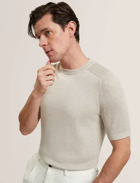 Cotton Blend T-Shirt Taupe male - Ted baker - FashionsVida