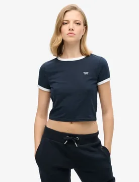Superdry Damen Verkürztes Ringer-t-shirt aus Bio-baumwolle Marineblau - Größe: 40 - 24.99 - FashionsVida