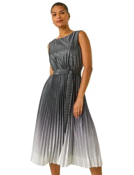 Womens Pleated Ombre Midi Dress - Silver - Size 20 Uk - Roman - FashionsVida