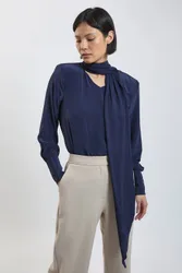 Women's Petite Scarf Detail Viscose Top in Navy Size: 6 - Navy - Size: 6