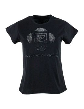 T-shirt con strass applicati nera