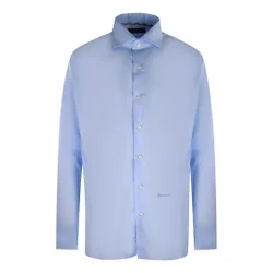 Mens Branded Plain Long Sleeve Blue Shirt - Light Blue Cotton - Size X-Small