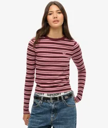 Superdry Damen Gestreiftes Oberteil mit Langen Ärmeln Pink - Größe: 36