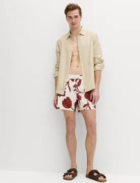 Quick Dry Textured Floral Swim Shorts Paprika male - M&S - FashionsVida
