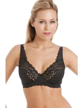 Women's Classic Floral Lace Underwired Bra in Black Size: 34B - Black - Size: 34B - Camille - FashionsVida
