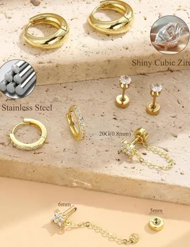 Drperfect Flat Back Hoops Stud Earrings for Women Hypoallergenic Surgical Steel Earrings 14K Gold Plated Cartilage Piercing Sets - Aliexpress - FashionsVida