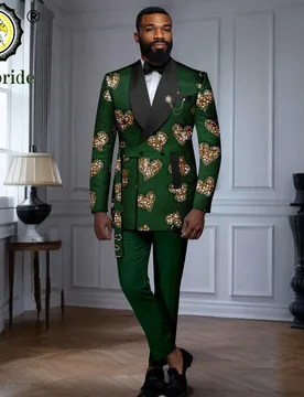 Men`s Bussiness Suit Double Breasted Slim Fit Brooch Print Blazer and Trouser 2 Piece Set Dashiki Tuxedo African Clothes 2516022 - Aliexpress - FashionsVida