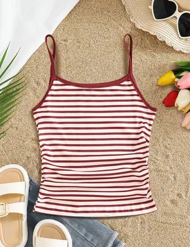Camiseta de tirantes a rayas para niñas preadolescentes, versátil y casual, adecuada para uso diario casual, viajes al aire libre, escuela y talla g - Shein - FashionsVida