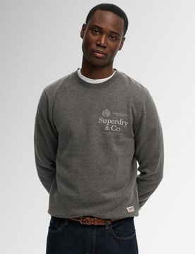 Superdry Herren Baumwolle Logo-Druck 1954 Company Sweatshirt in Lockerer Passform, DunkelGrau & Weiß, Größe: L