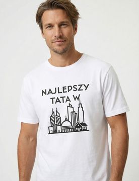 T-shirt in cotone con scritta Najlepszy Tata w Mieście - bianco
