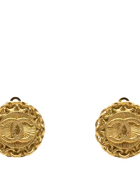 CC Gold Plated Round Clip on Earrings - Chanel - FashionsVida