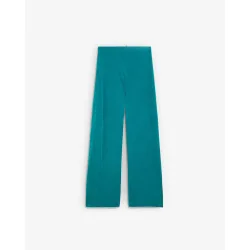 Pantalón recto de mujer en tejido elástico con cinturón