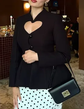Vintage Black Heart Cutout Blazer Stand Collar Double Button Peplum Waist Slim Long Sleeve Women Formal Suit Jacket 260602 - Aliexpress - FashionsVida