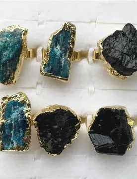 Hot Natural Stone Gold Adjustable Ring Irregular Black Tourmaline e Ore Gem Blue Crystal Finger Rings for Women Trendy Jewelry - Aliexpress - FashionsVida