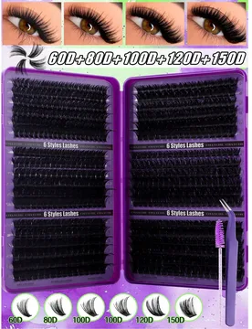 Juego de 800/684/640/621 piezas de pestañas postizas, rizo D 10D-150D mixto, fibra hecha a mano, incluye pestañas, personalizable y reutilizable, li - Shein - FashionsVida