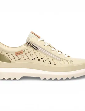 Womens Women’s Apple Green Leather Lace Up Zip Trainer Sneaker Shoes - Vigo - Size Eu 37 - Pikolinos - FashionsVida