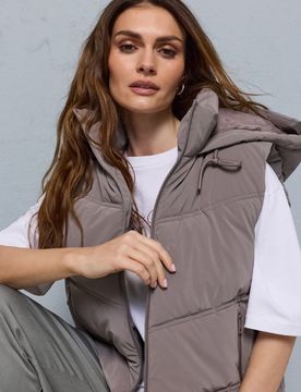 Gilet puffer trapuntato con cappuccio - viola acciaio