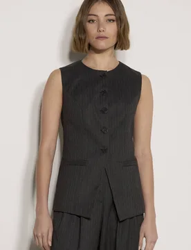 Women's Oversized Pinstripe Waistcoat in Dark Grey Size: 10 - Dark Grey - Size: 10 - Apricot - FashionsVida