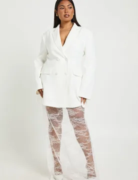 Womens Plus Lace Hem Blazer Dress - White - Size 22 Uk - Boohoo - FashionsVida