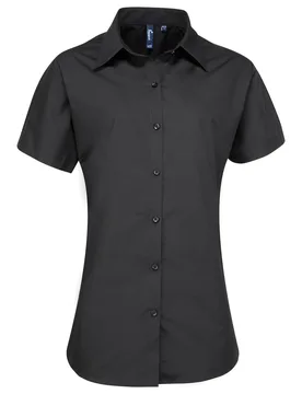 Womens/ladies Supreme Poplin Short-Sleeved Shirt (Black) - Size 18 Uk - Premier - FashionsVida
