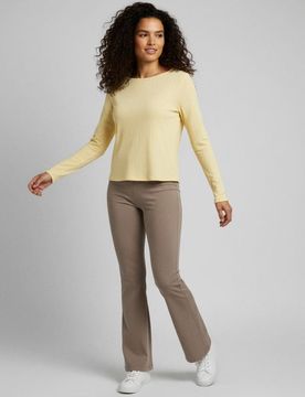 Blusa di cotone a coste con maniche lunghe - giallo