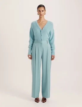 Pure Wool Wide Leg Trousers Light Green female - Saba - FashionsVida