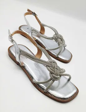 Women's Harper Diamante Plait Twist Anklestrap Shoes in Silver Size: 6 - Silver - Size: 6 - Miss Diva - FashionsVida