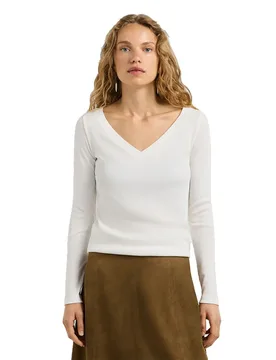 T-shirt à Manches Longues Et Col En V Branka Mousse White L - Pepe jeans - FashionsVida