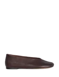 Leather High Cut Round Toe Ballet Pumps Brown female