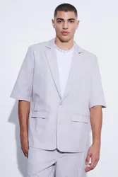 Herren Kurzärmeliger Oversized Einreihiger Anzugblazer Light Grey Größe 38