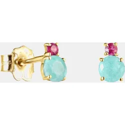 Pendientes mini ivette de oro amarillo con amazonita y rubí