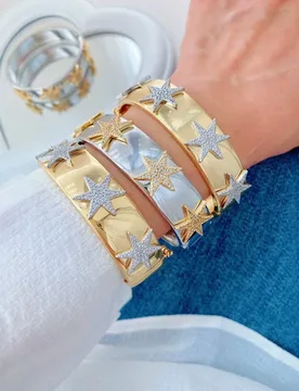 European and American Fashion Copper Zircon Hollow Hexagonal Star Heart-shaped Bangles Jewelry for Women - Aliexpress - FashionsVida