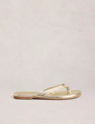 Suede Flat Flip Flops Gold female