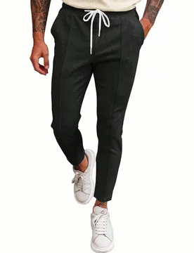 Pantalones jogger de punto de gofre para hombre - Tela elástica, cintura con cordón, pantalones de chándal casuales, combinando estilo y comodidad, - Shein - FashionsVida