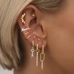 Un Conjunto De 10 Piezas De Brillantes Pendientes De Cadena De Cristal Y Circonia Cúbica Para Mujeres, Adecuada Para Fiestas, Festivales, Citas O Bod