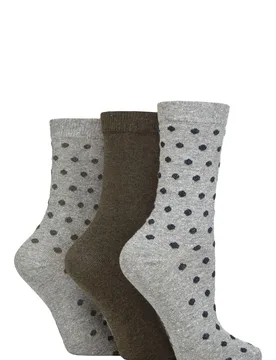 Women's 3 Pair SOCKSHOP 100% Recycled Cotton Polka Dot Patterned Socks Spots Light Grey 4-8 - Assorted - Size: Small - TORE - FashionsVida