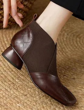 Botines de tobillo para mujer estilo francés con corte profundo, punta cuadrada, tacón medio grueso, cuello de punto, elástico y forro térmico, pr - Shein - FashionsVida