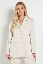 Petite Satin Double Breasted Blazer Coord - Champagne - Size: 16