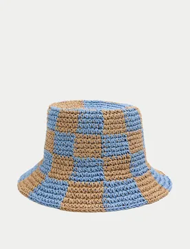 Straw Checkerboard Bucket Hat Natural Mix female - M&S - FashionsVida